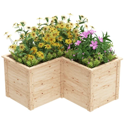 Carré potager d'angle en L, bois naturel, 120 × 120 cm, hauteur 62 cm