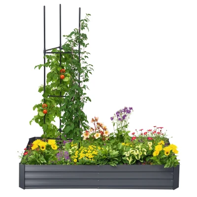 Carré potager en acier avec tuteurs pour plantes grimpantes, 180 × 90 cm
