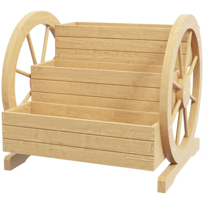Jardinière 3 niveaux en bois avec roues décoratives, 62 × 61 cm, hauteur 57 cm
