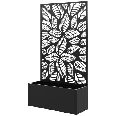 Jardinière à treillis métal, motif feuillage ajouré, 61 × 23 cm, hauteur 113 cm