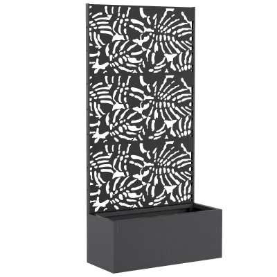 Jardinière à treillis métal, motif feuille de bananier, 90 × 35 cm, hauteur 180 cm