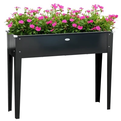 Jardinière sur pieds en acier noir 100 × 30 cm, hauteur 80 cm