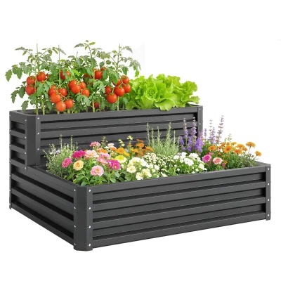 Potager 2 étages en acier gris foncé 120 × 101 cm, hauteur 58 cm