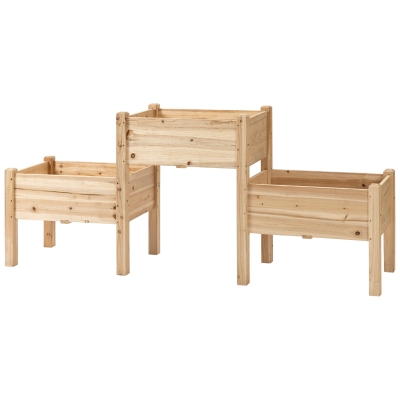 Trio de bacs sur pieds à hauteurs échelonnées en bois, 184 × 45 cm